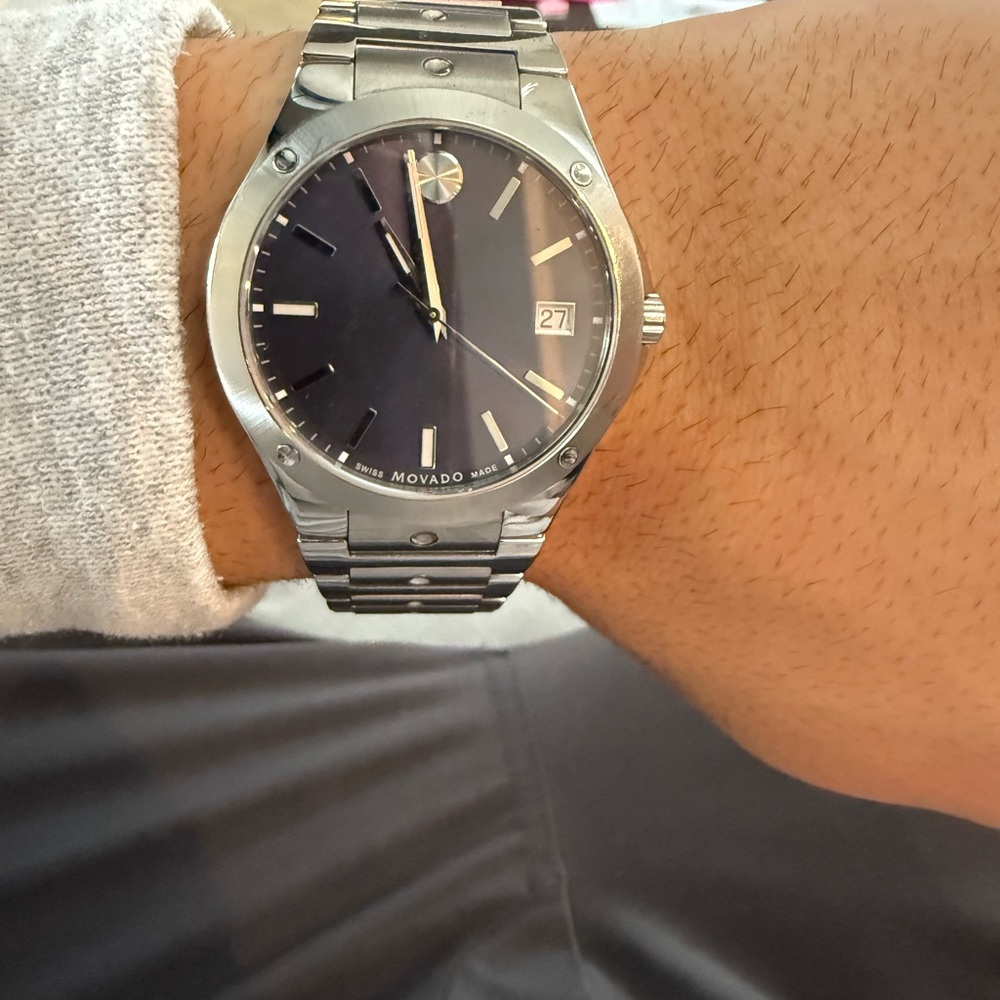 Movado Black Dial Silver Watch